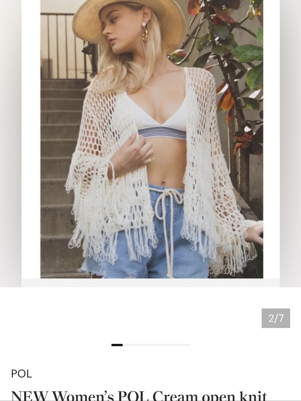 Open-Knit Fringe Cardigan Sweater - Cream - Picture 7 of 8